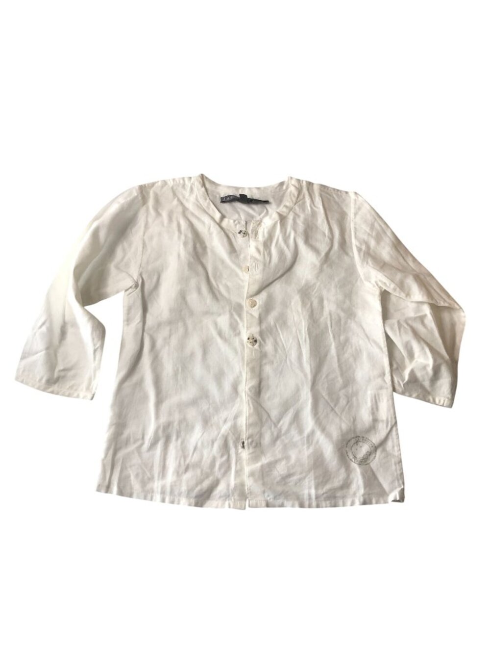 La Petite Ourse Button Down Collarless Shirt Cotton White 2 Years